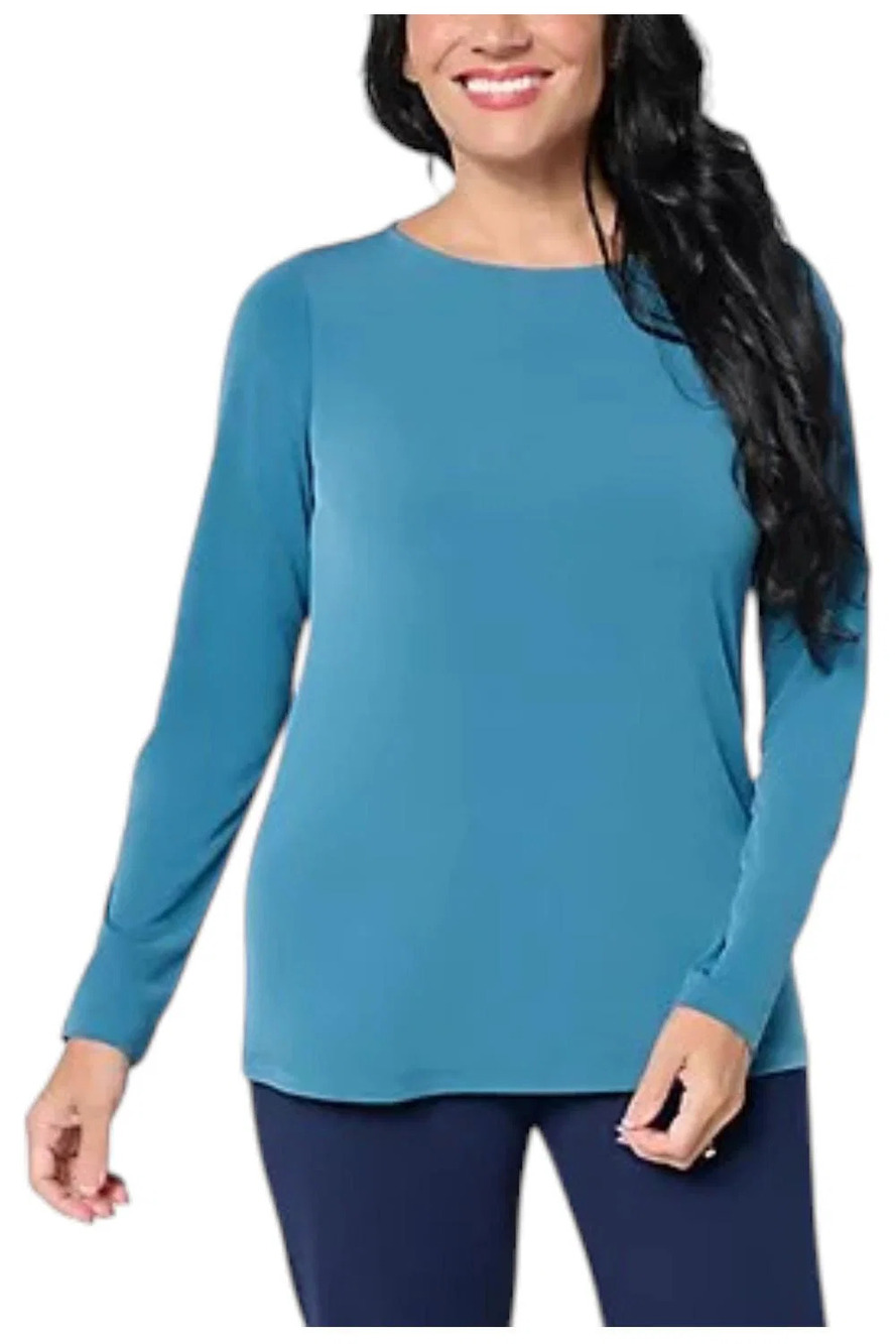Susan Graver Women's Modern Liquid Knit Bateau Neck Top Simply Indigo - Regular